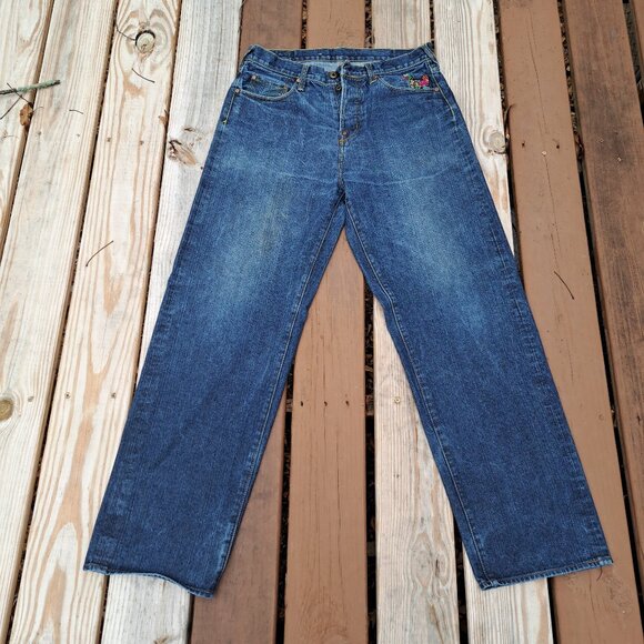 Vintage RMC Jeans Men's Graphic Navy and Blue Jeans Size 34x32 - Picture 3 of 14